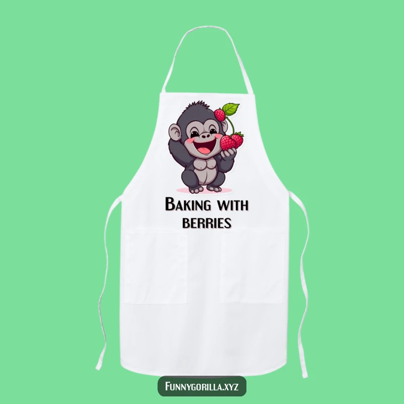 Funny Gorilla Berry Apron: Happy Primate Chef Sharing Treats with Joy