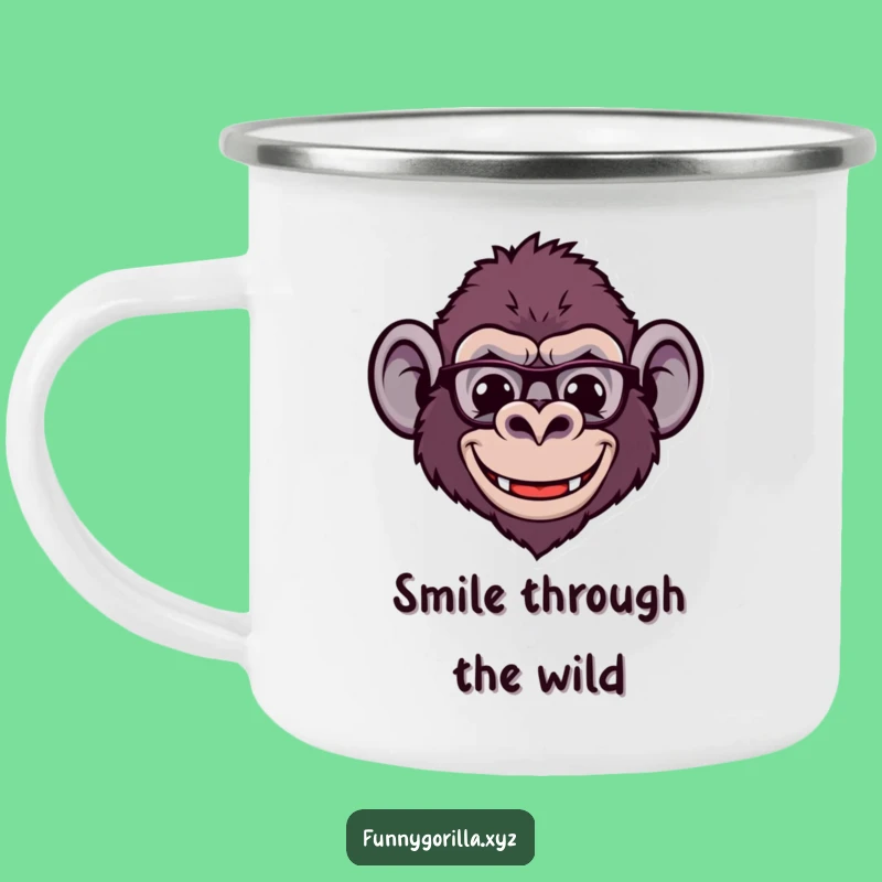 Funny Gorilla Smile Camping Mug: Comical Primate Head Cup for Outdoor Smiles