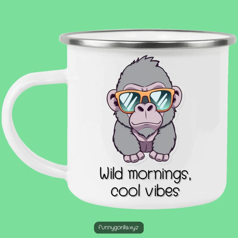 Funny Gorilla Camping Mug: Winking Ape Enamel Cup - Adventure Humor Gift