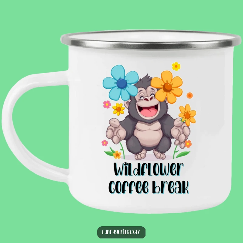 Funny Gorilla Flower Juggling Camping Mug: Gentle Brews & Blooms