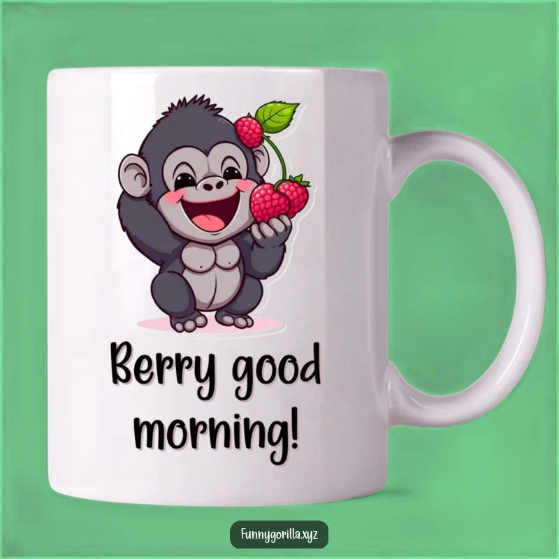 Funny Gorilla Berry Gift Mug: Happy Primate Sharing a Treat Hilariously