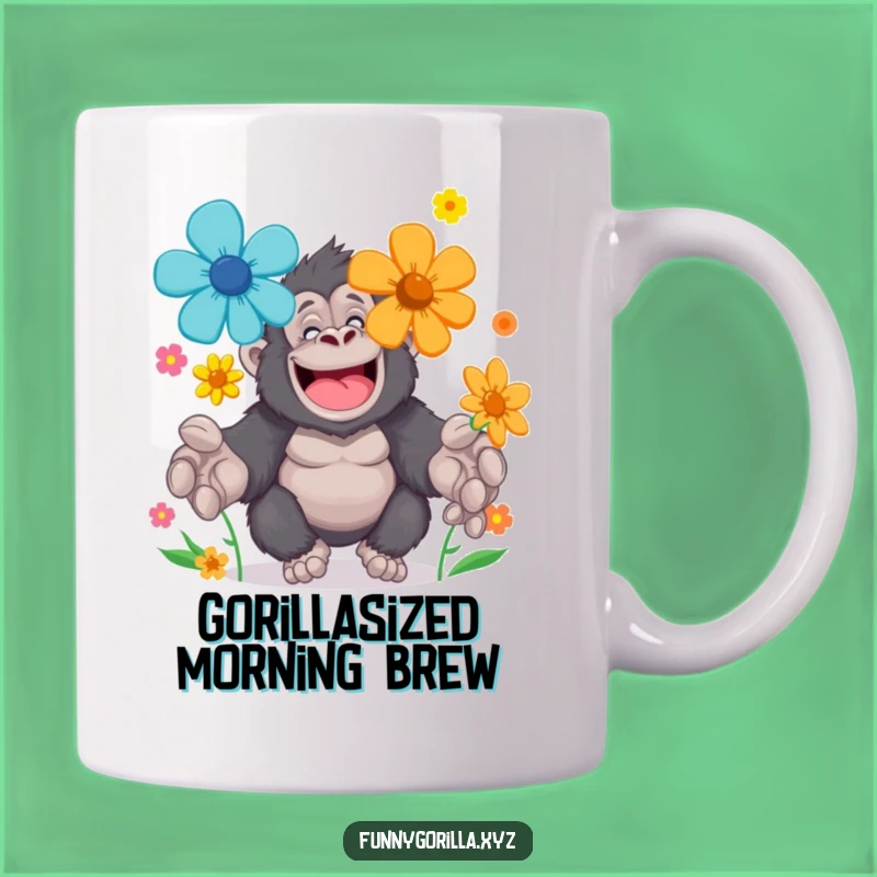 Funny Gorilla Flower Juggling Mug: Gentle Giant's Floral Fun Gift