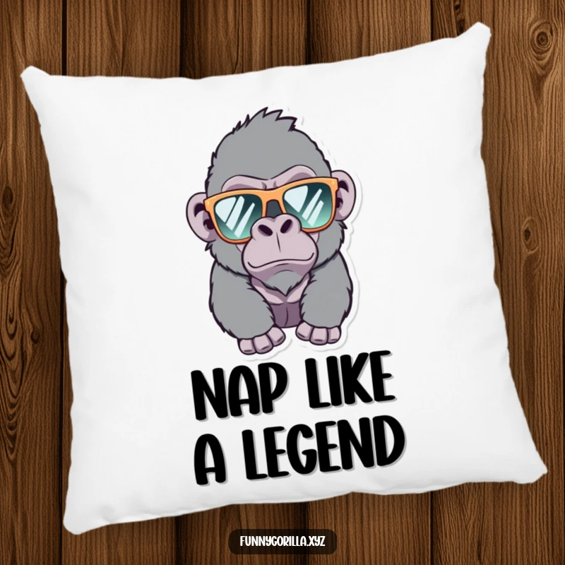 Funny Gorilla Pillow, a winking gorilla wearing sunglasses sits on display, offering comfort and a humorous touch to any room.