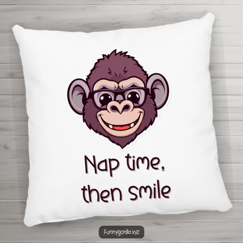 Funny Pillow showcasing a stylized gorilla head with a wide, comical smile and small ears, offering comfort and hilarious charm.