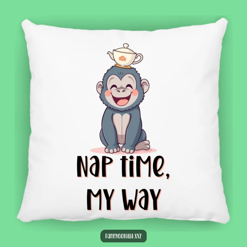 Funny Gorilla Teacup Pillow - Comfy Primate Accent Pillow - Great Gift