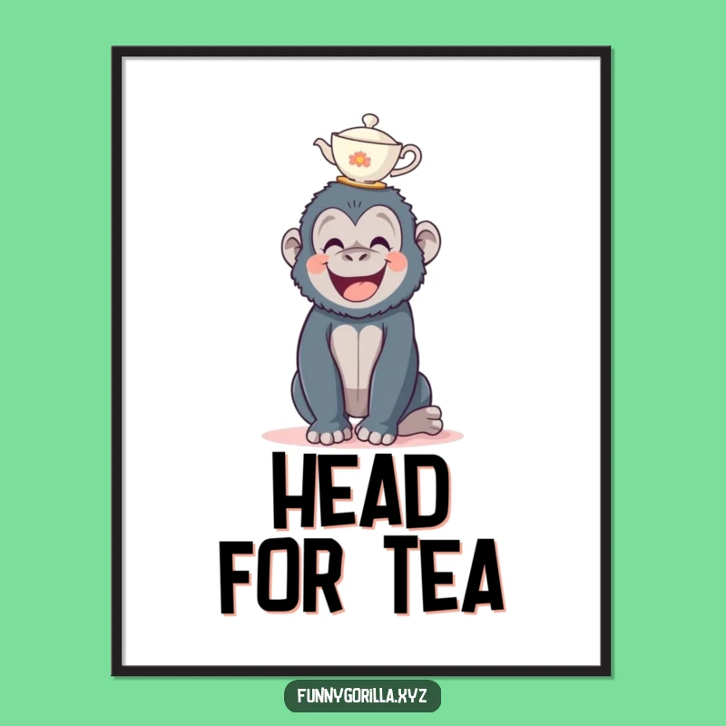 Funny Gorilla Teacup Digital Print - Whimsical Primate Art - Instant Download Gift