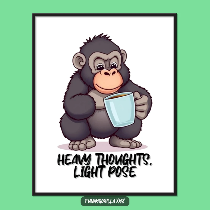 Funny Gorilla Book Balance Digital Art: Balancing Act, Instant Humorous Decor