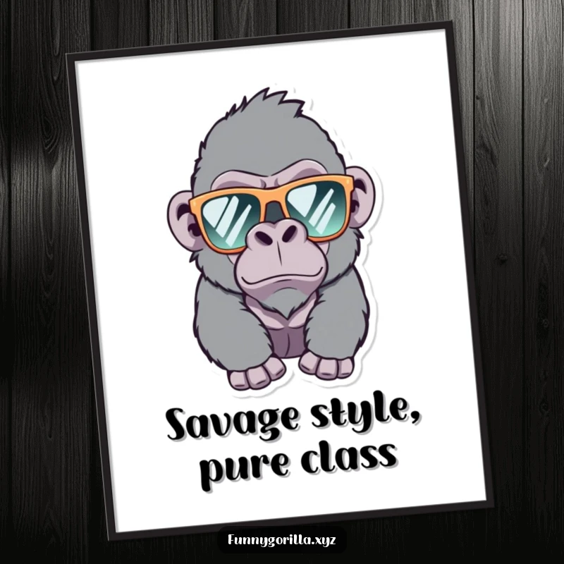 Funny Gorilla Digital Art, a mischievous gorilla wearing sunglasses winks, a high-resolution printable for instant humorous wall decor.