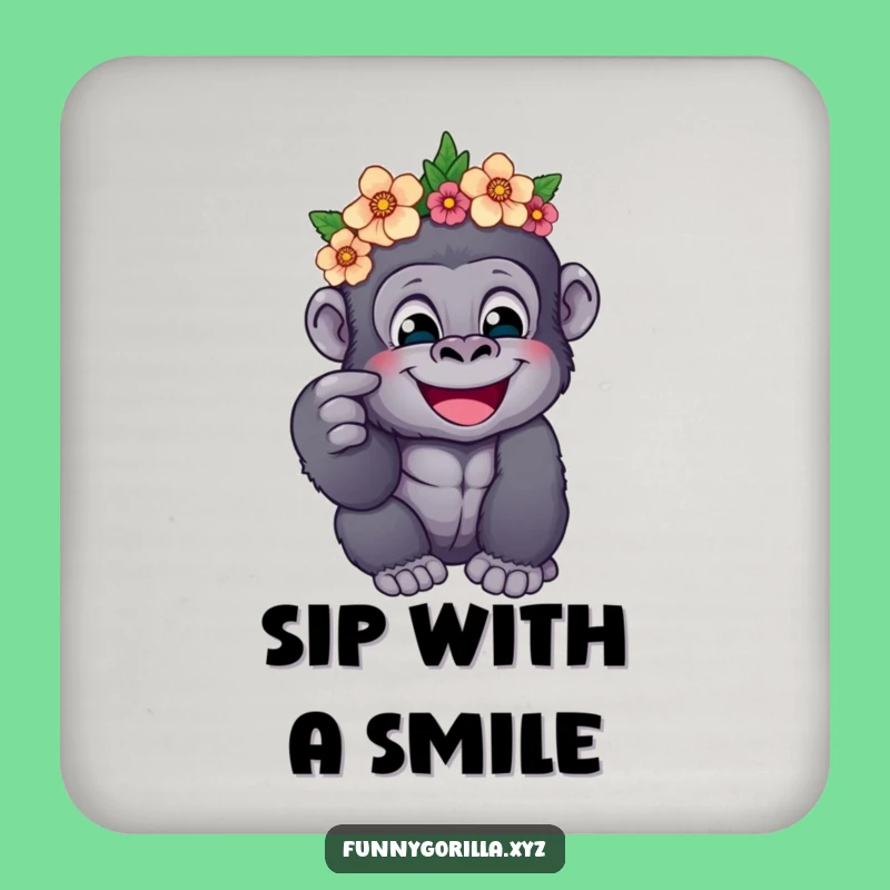Funny Gorilla Flower Crown Drink Coaster - Protects Surfaces with Hilarious Charm