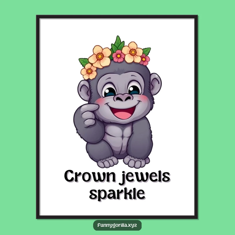 Funny Gorilla Flower Crown Poster - Whimsical Wall Art for a Charming Home