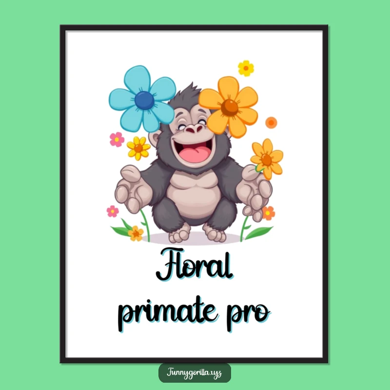 Funny Gorilla Flower Juggling Poster: Gentle Giant's Floral Art