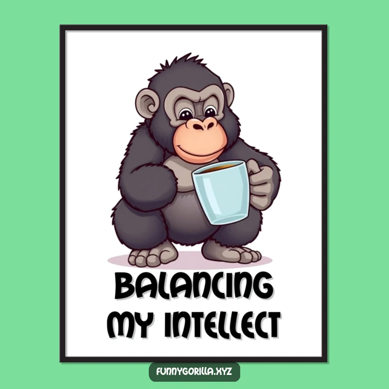 Funny Gorilla Book Balance Poster: Humorous Study Art, Hilarious Decor Gift