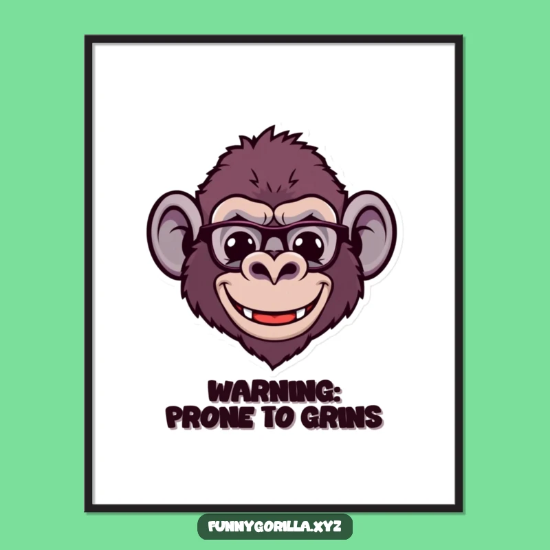 Funny Gorilla Smile Poster: Hilarious Comical Primate Head Art for Walls