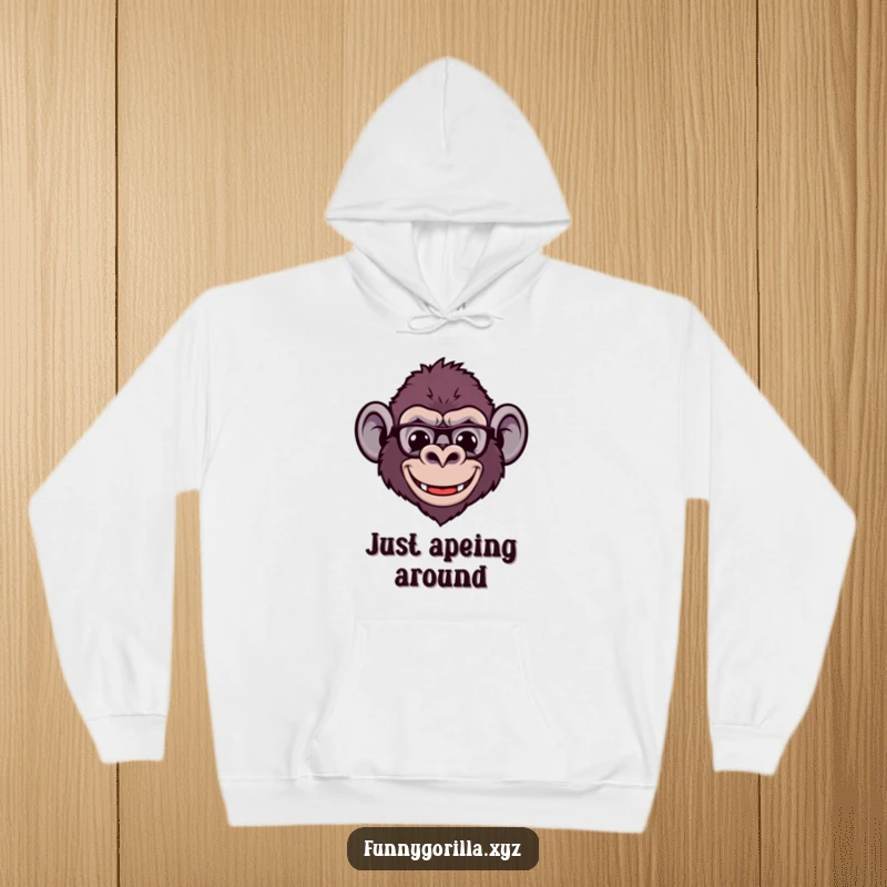 Funny Hoodie with a stylized gorilla head, featuring a wide, comical smile and small ears, offering warmth and hilarious style.
