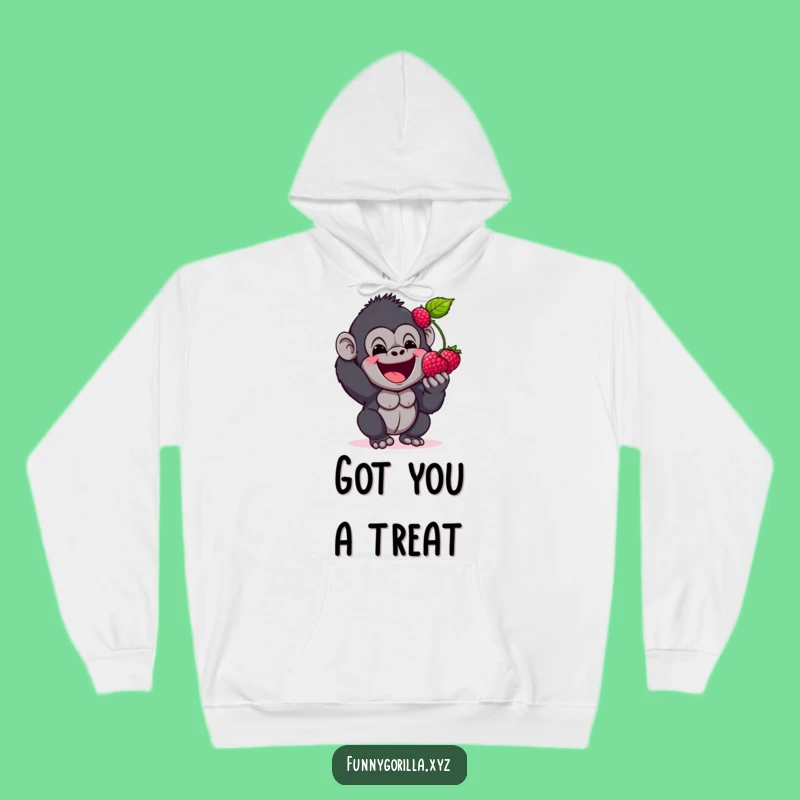 Funny Gorilla Berry Hoodie: Cozy Happy Primate Sharing a Treat Design