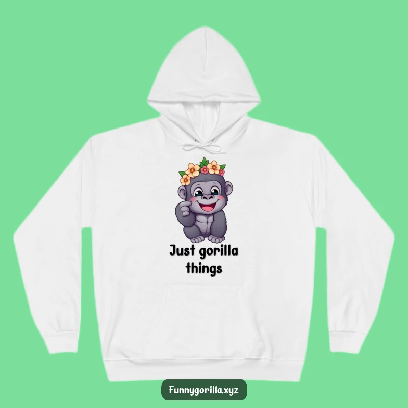Cozy Funny Gorilla Flower Crown Hoodie - Warm & Hilarious Gift for Sweet Comfort