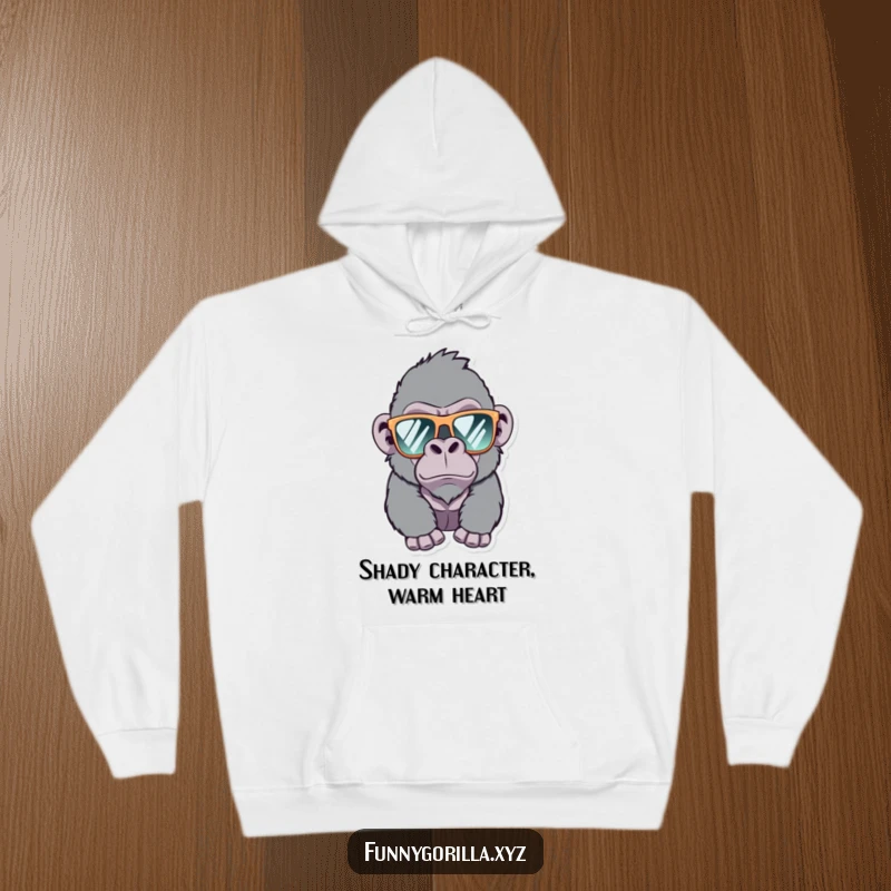 Funny Gorilla Hoodie showcasing a cool gorilla wearing sunglasses and winking, providing warmth and a humorous, stylish statement.