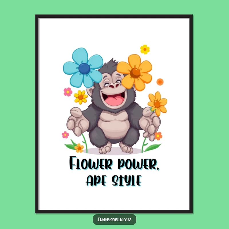 Funny Printable Wall Art: Gorilla Flower Juggling, Cheerful Ape, Quirky Downloadable Decor