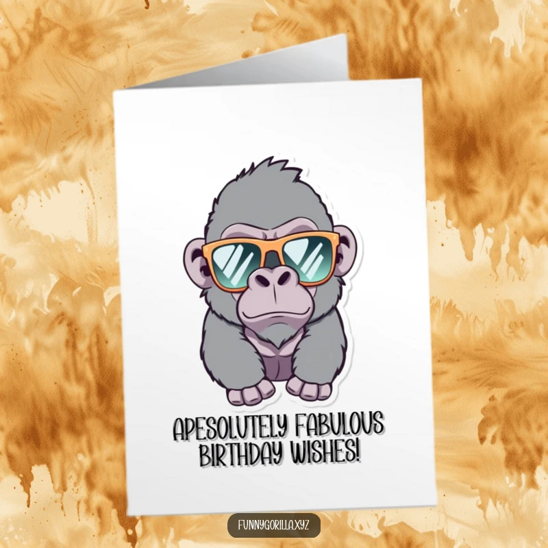 Funny Free Printable Birthday Card: Mischievous gorilla in sunglasses winks playfully, ready for a good time.
