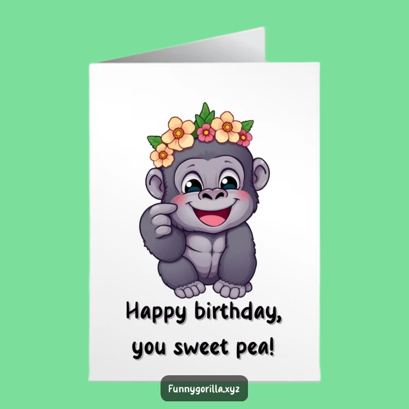 Free Printable Birthday Card: Gorilla Flower Crown, Sweet Funny Downloadable Gift