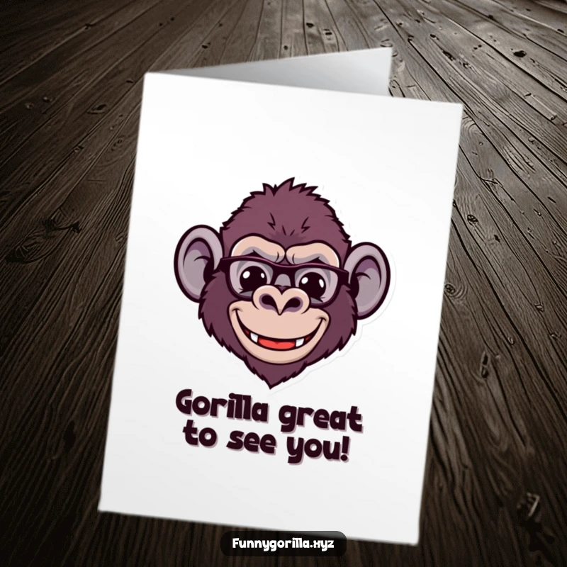 Funny Free Printable Gorilla Birthday Card featuring a stylized gorilla head with a wide, comical smile and tiny ears, ready to party.