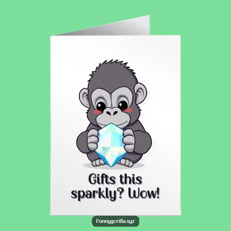 Free Printable Birthday Card: Curious Gorilla & Jewel, Funny Downloadable Gift for Him or Her