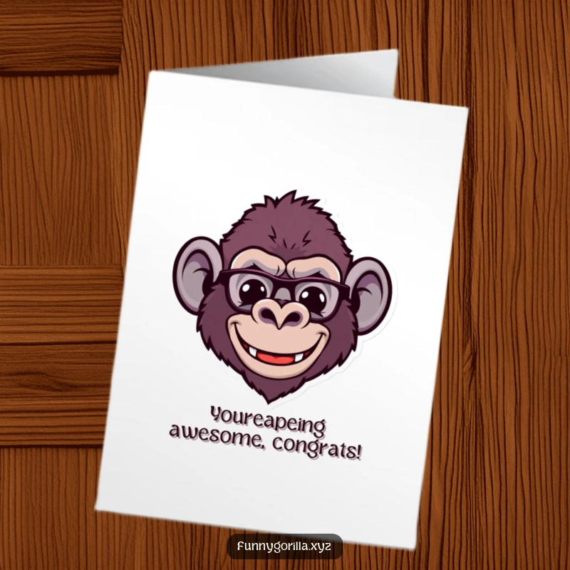 Funny Free Printable Congratulations Card: A gorilla with a massive, comical smile and small ears shouts 'Congrats!' with pure joy.