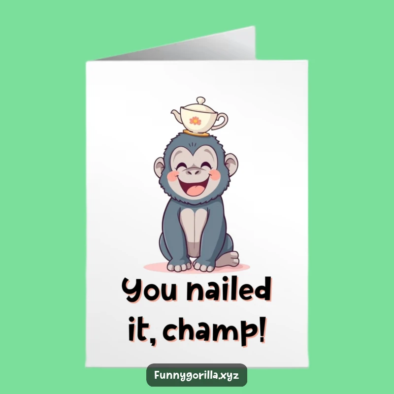 Free Printable Congrats Card: Gorilla Teacup Balance Fun Downloadable Gift for Any Occasion