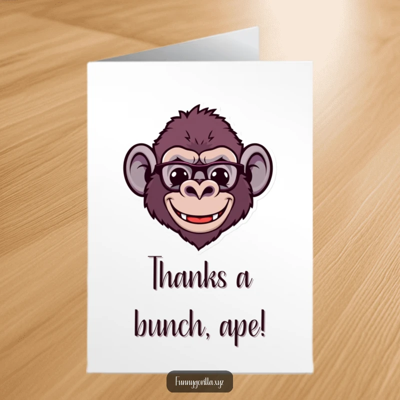 Funny Free Printable Thank You Card with a stylized gorilla head, wide comical smile, and little ears, offering heartfelt thanks.