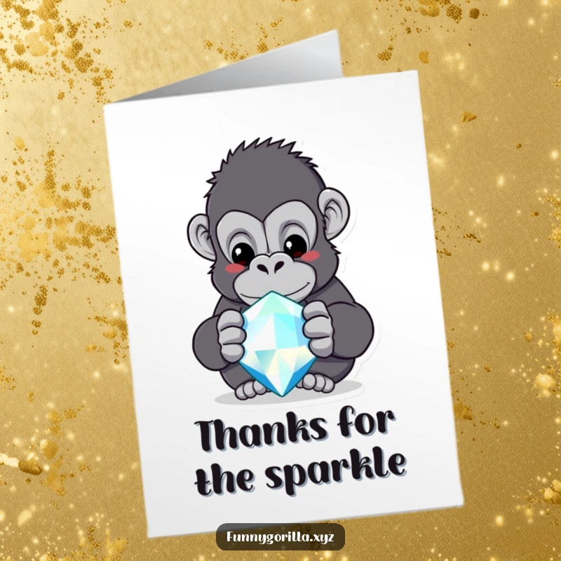 Funny Free Printable Thank You Card: A curious gorilla gazes in awe at a large, glittering jewel.