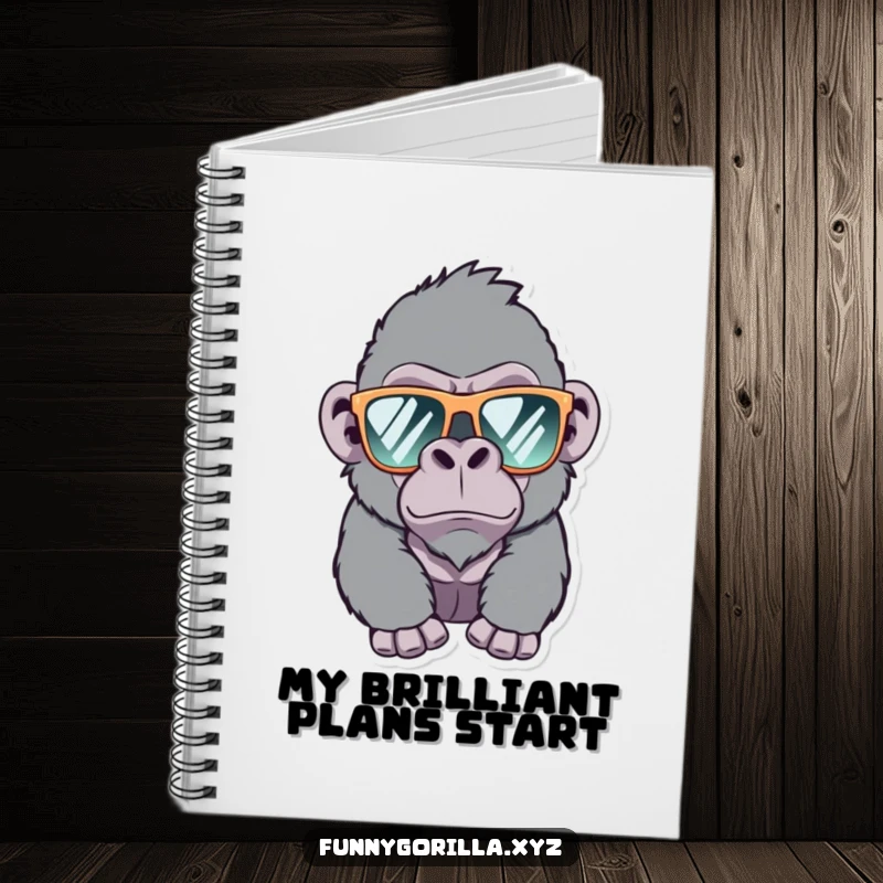 Funny Gorilla Notebook, a mischievous gorilla wearing sunglasses winks, ideal for jotting down notes with a touch of humor.