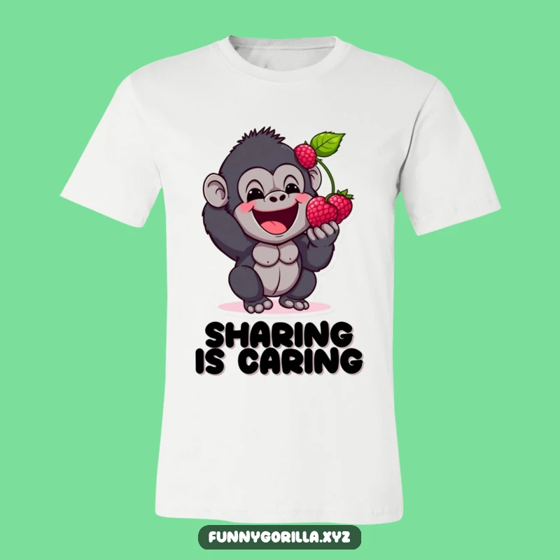 Funny Gorilla Berry Tee: Happy Primate Sharing a Treat with Joy