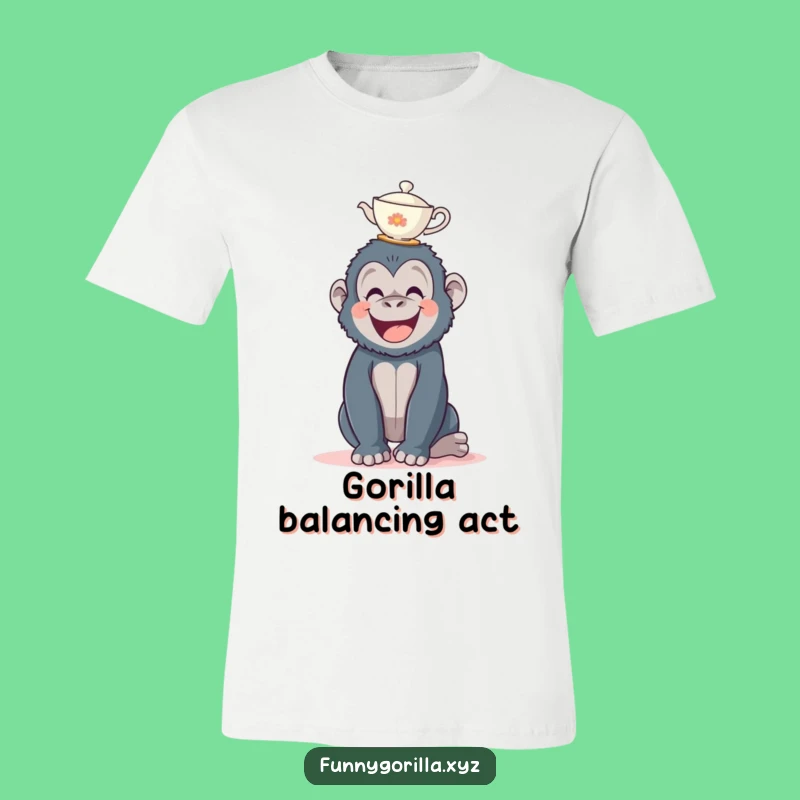 Funny Gorilla Teacup T-Shirt - Comical Primate Balancing Tee - Great Gift