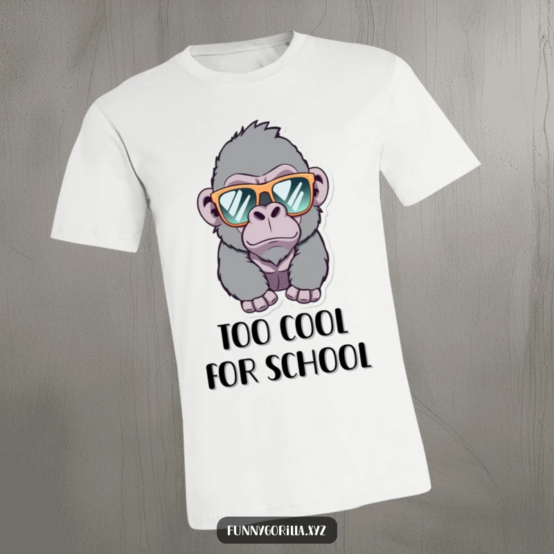 Funny Gorilla T-Shirt, a mischievous gorilla with oversized sunglasses, winking with a cool and cheeky expression, perfect for casual wear.