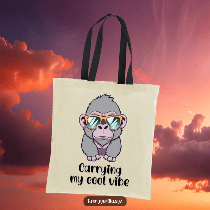 Funny Gorilla Tote Bag, a mischievous gorilla with sunglasses winks, practical and humorous for carrying daily items.